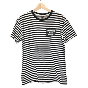 ASOS Black & White Stripe Swimming With Bears Crew Neck T-Shirt M